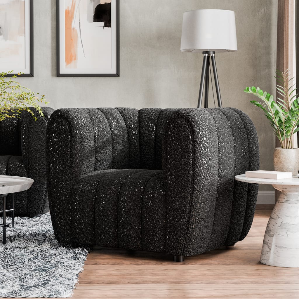 Furniture of America Lucinda Modern Vertical Channel Tufted Boucle Accent Chair with Wooden Legs