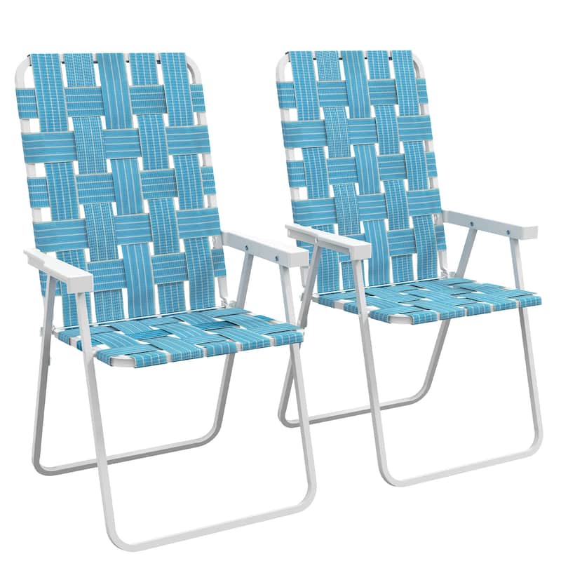 Set of 2 Patio Folding Chairs with Armrests, Outdoor Camping Chairs, Portable Lawn Chairs for Camping, Garden, Pool, Beach - Blue