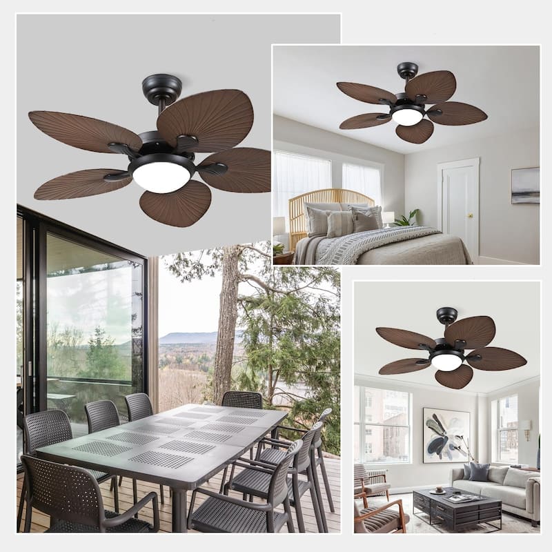Kviflon 44" Wood GrainTropical Ceiling Fan with Light and Remote,Indoor and Outdoor Ceiling Fan,Waterproof - 44 Inches