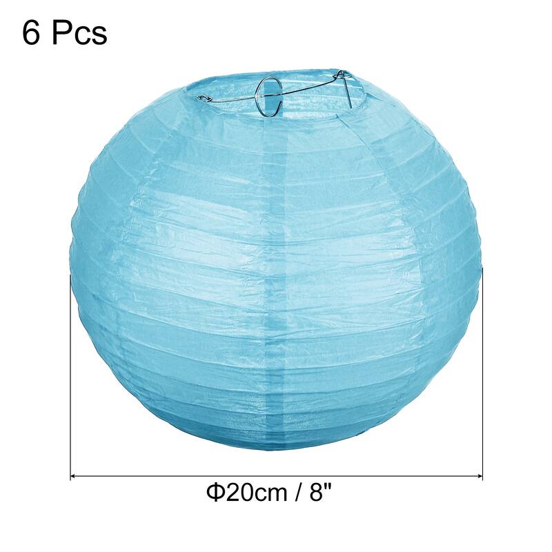 6pcs 8 Inch Folding Hanging Paper Lanterns for Wedding Home Party - Light Blue