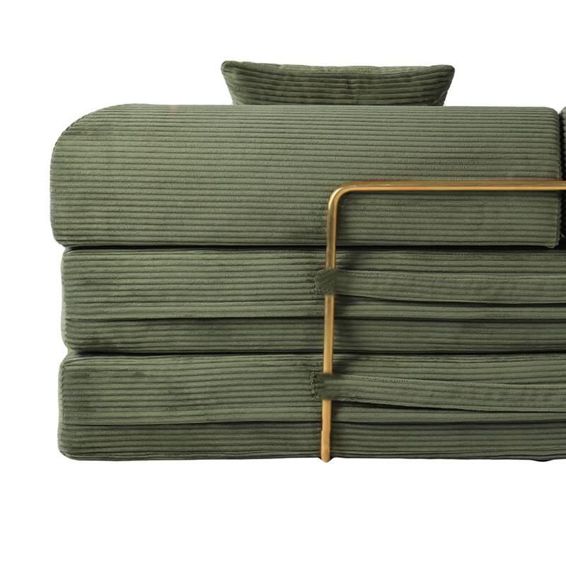 2-in-1 Convertible Floor Sofa Bed, Foldable Compressed Loveseat Lounge, Faux Fur Upholstered Cloud Boneless Couch with 2 Pillows