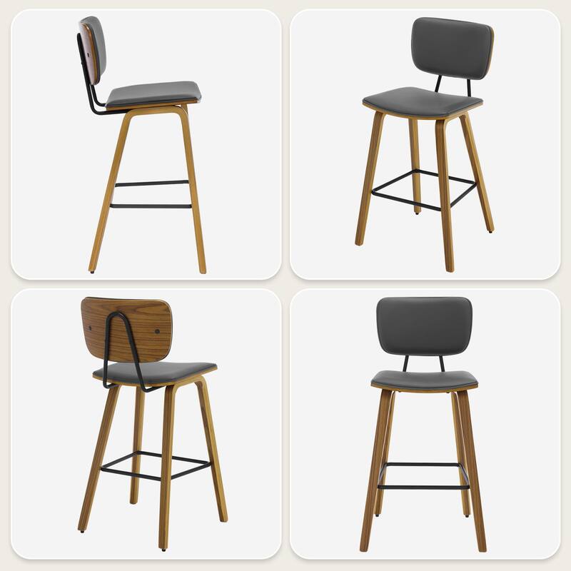 26" Wood Counter Height Bar Stools Set of 2 - 37.6"H x 19.5"W x 18.7"D