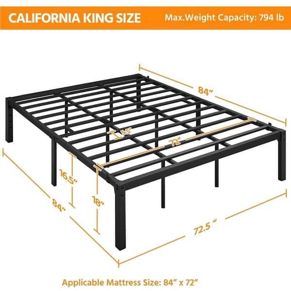 King Size Metal Bed Frame Platform Heavy Duty Steel Slat, Black Bed