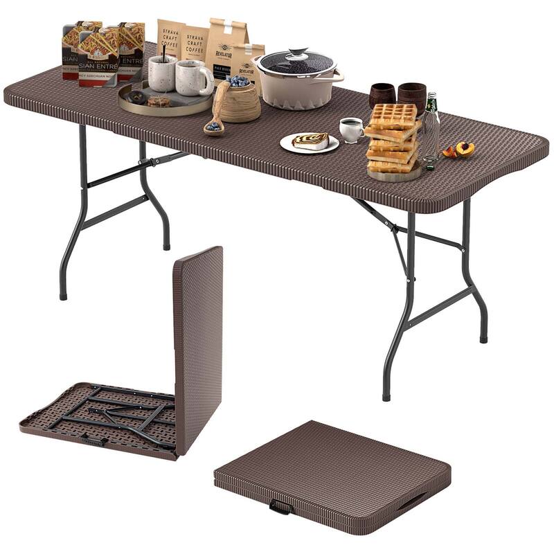 Costway 350 LBS Fold-in-Half Table with Rattan-Like HDPE Tabletop Safe - See Details