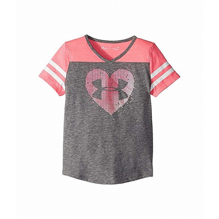 Shop Under Armour Girl S Top Gray Size 4 Heart Varsity V Neck Logo