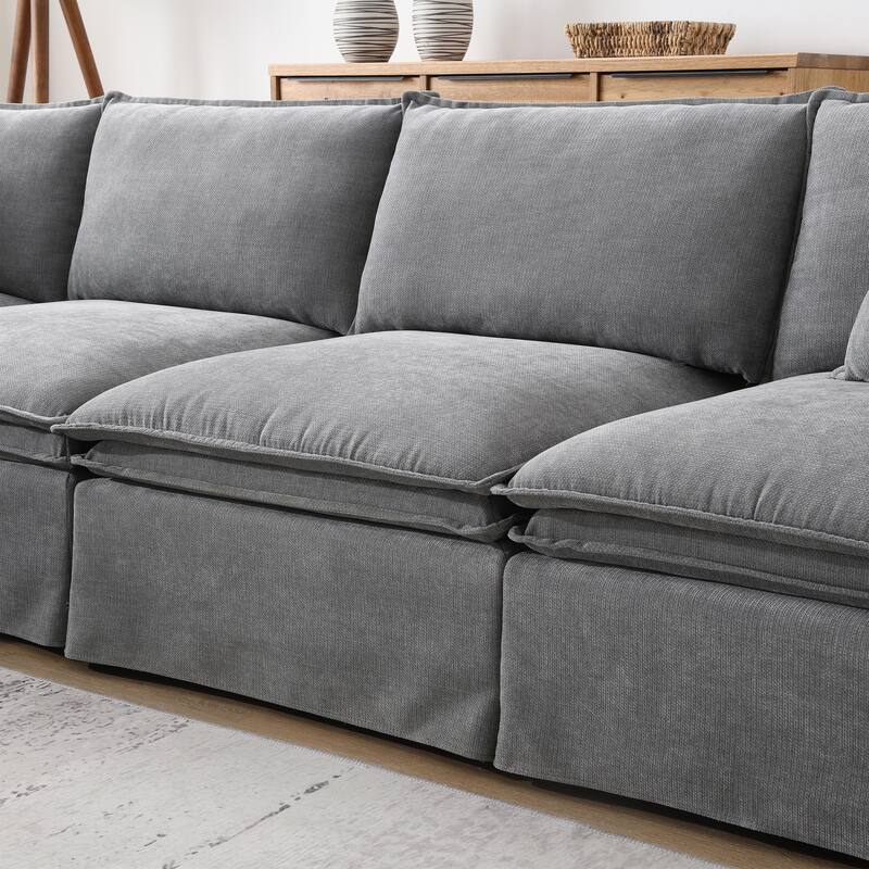 125.5" Chenille Modular 6-Seat Sectional Sofa with Movable Ottoman, Cloud Foam Cushions, and Free Combination Design