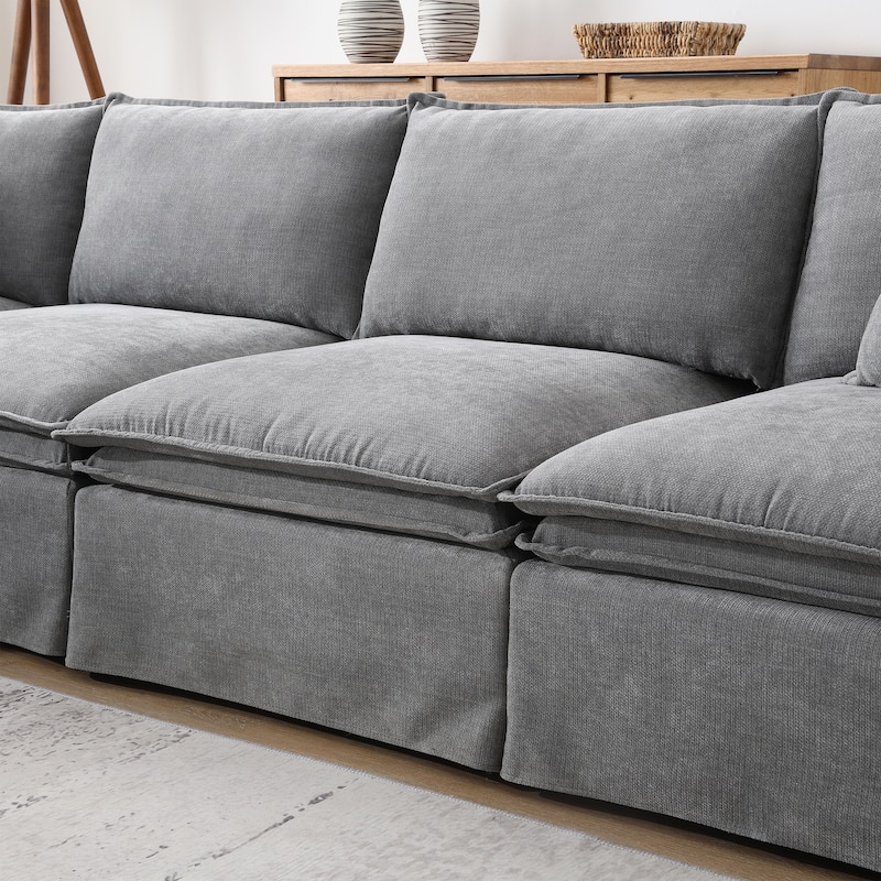 L Shape Modular Sectional Sofa with Ottoman, Oversized Chenille Upholstered 6-Seat Sofa, High Density Sponge Corner Sofa
