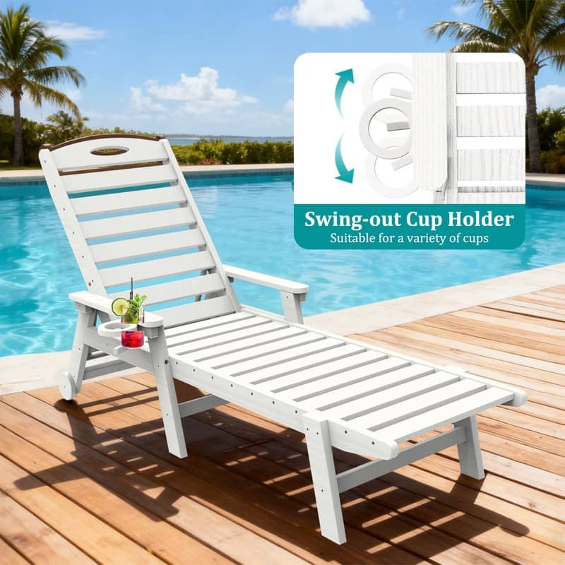 Domi Patio Lounge Chair Outdoor, HDPE Outdoor Chaise Lounge with Reclining Backrest, Pool Lounger Chair for Outside, Poolside