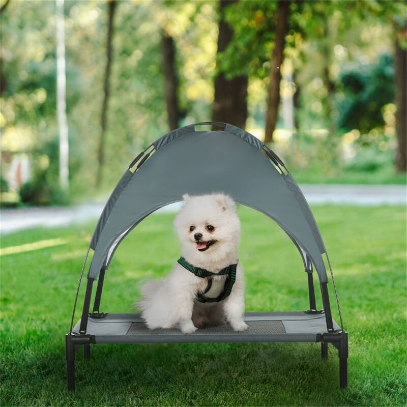 Foldable Elevated Pet Bed with Lightweight Steel Frame Including Travel Bag - 30"L x 24"W x 28.75"H - Grey-Black