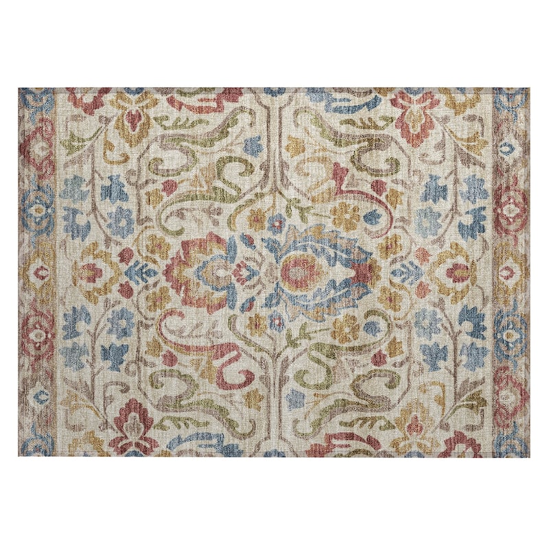 Machine Washable Indoor/Outdoor Floral Watercolor Chantille Rug