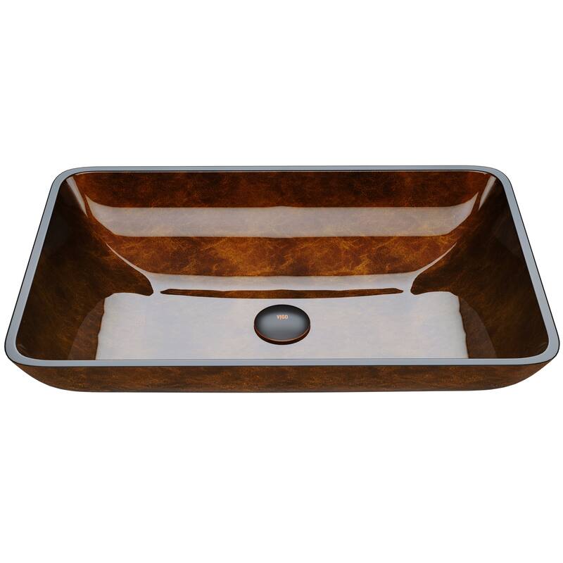 VIGO Donatello 23"L x 15"W x 5"H Glass Rectangular Vessel Bathroom Sink - Rich Chocolate Brown
