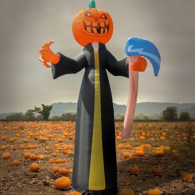 National Tree Company 20 ft. Inflatable Halloween Pumkin Reaper, 6 White LED Lights- UL