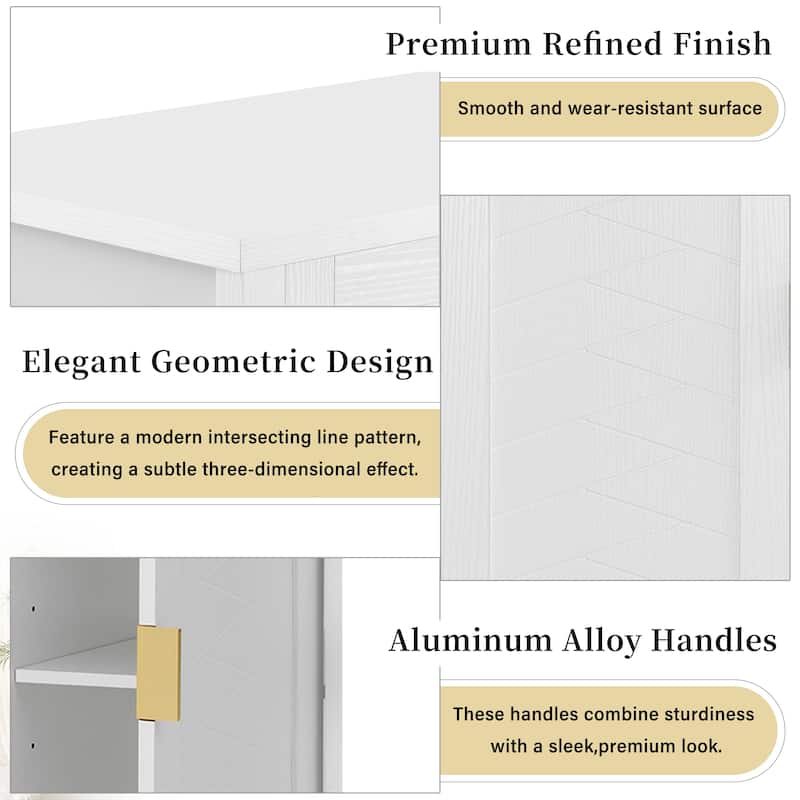 55.1" Modern Sideboard Buffet Cabinet with 4 Doors, Open Shelf, Adjustable Shelves & Side Hooks for Living Room or Dining