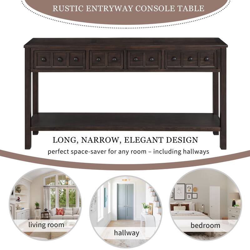 Rustic Entryway Console Table Sofa Table with Drawers and Bottom Shelf
