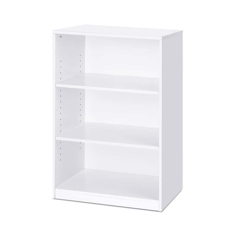 Modern 3-Shelf Bookcase in White Wood Finish - 9.5"D x 24.5"H x 40.3"W