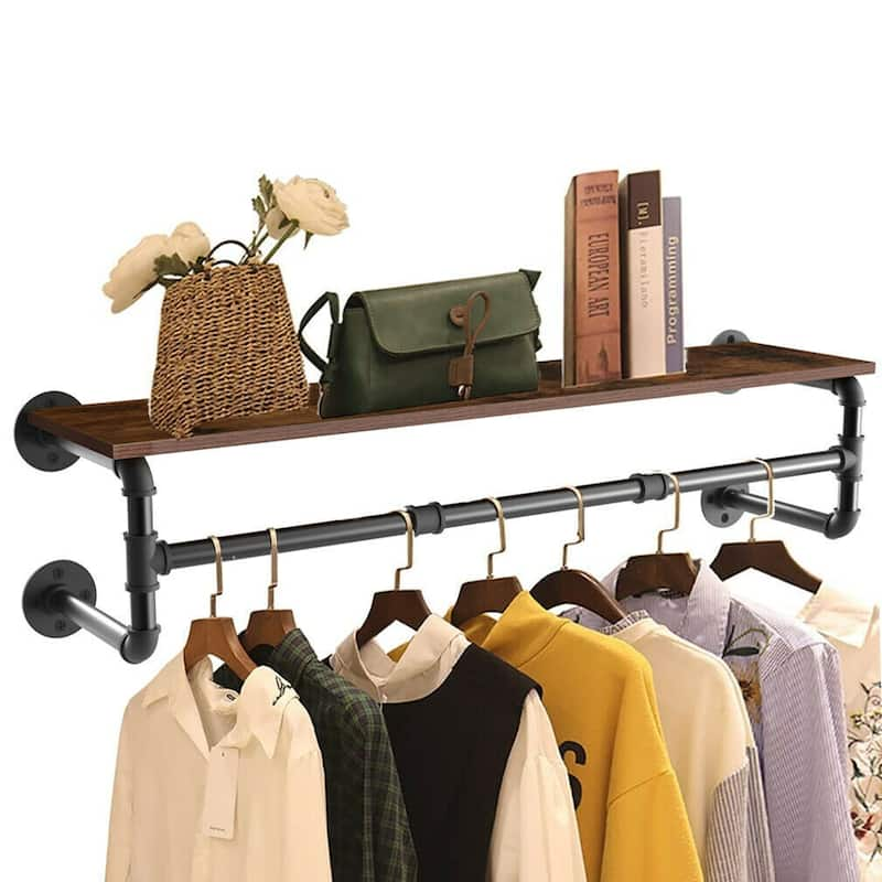 Pipe Clothes Rail Wall Mounted Garment Hanging Rack - 41.3