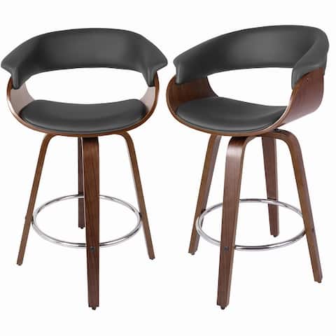 Set of 2 Modern Swivel Bar Stools Upholstered Counter Height Stools