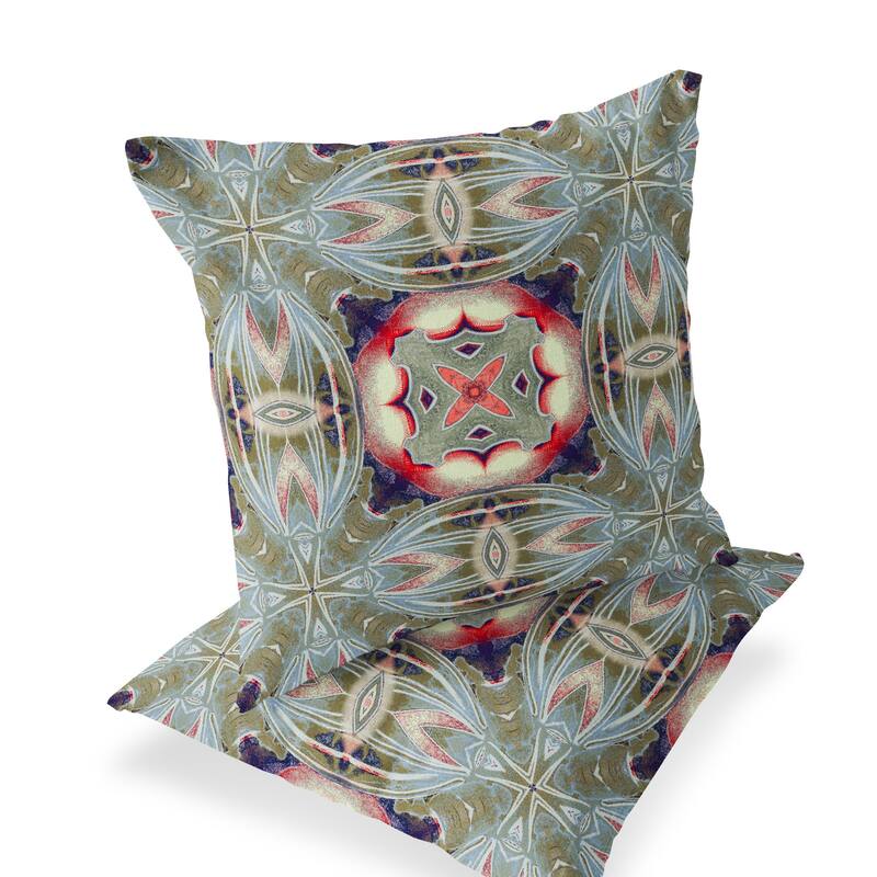 HomeRoots Set of Two 16" X 16" Green and Pink Blown Seam Floral Indoor Outdoor Throw Pillow - 16.00' X '16.00' X '5.00