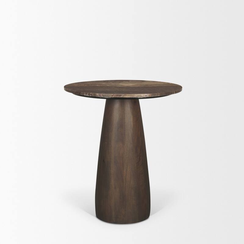 Allyson 32" Round Dark Brown wood w/ Cappuccino Marble Top Bistro Table - 32.0L x 32.0W x 36.0H
