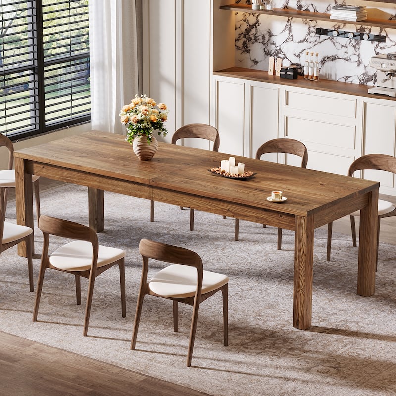 78.7" Dining Table for 6 8 10, Solid Wood Rustic Large Kitchen Table - Wood Brown