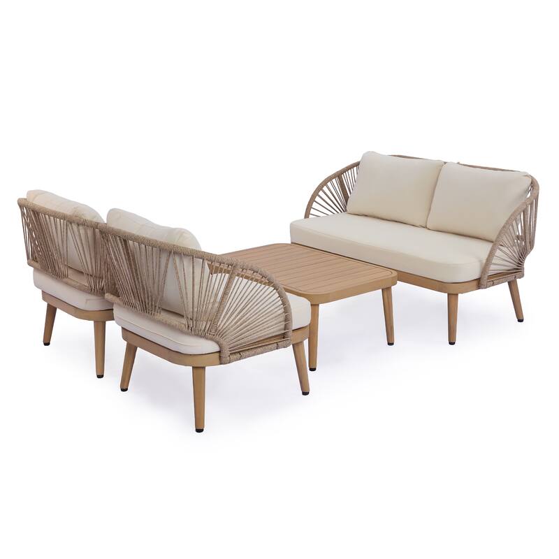 Christopher Knight Home - Marina 4- Piece Outdoor Acacia Wood Patio Seating Set with Curved Tub Design