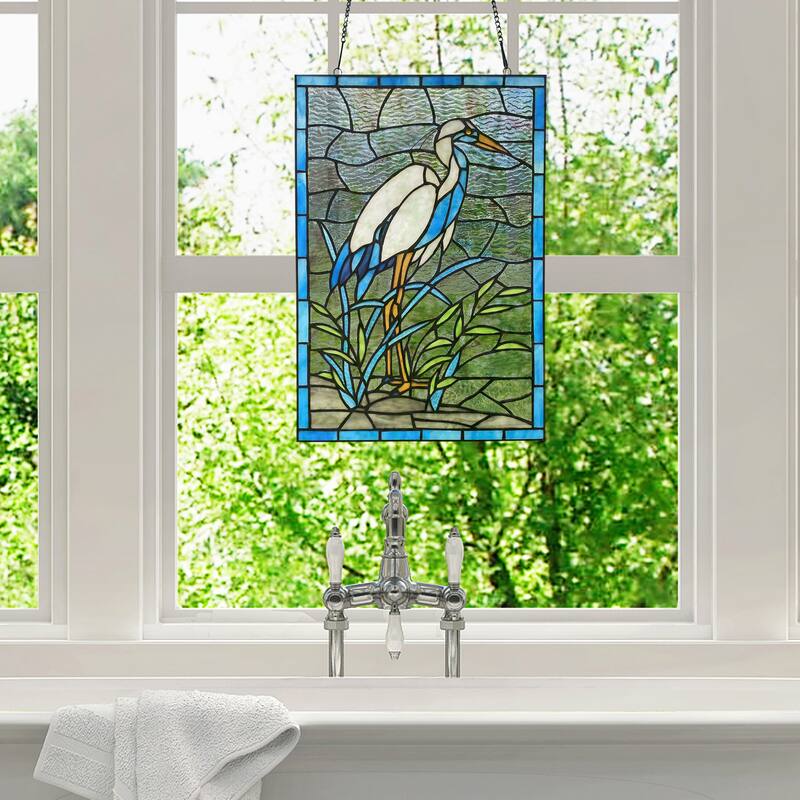 River of Goods River of Goods 18-Inch Majestic Crane Stained Glass Window Panel - 12" x 0.25" x 18"