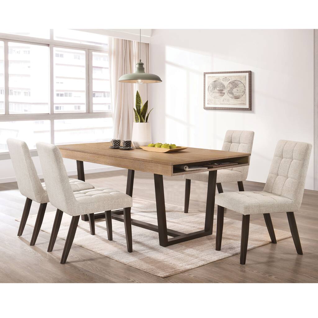 Castilla Contemporary Oak and Beige Solid Wood 5-Piece Dining Table Set by Furniture of America