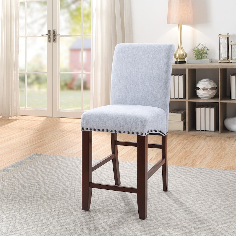 24" Parsons Barstool with Nailheads - Smoke Fabric