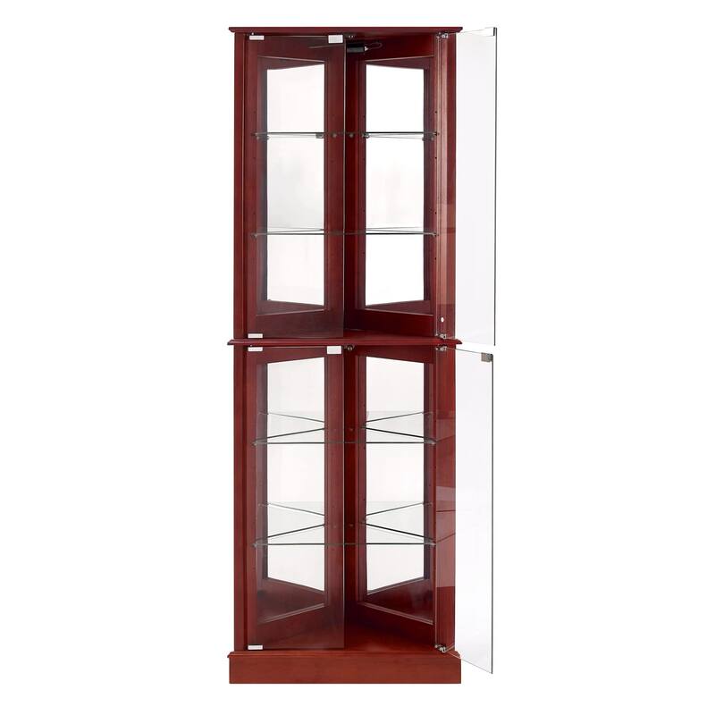 Corner Curio Cabinet with Lights, Floor Standing Display Cabinet with Adjustable Tempered Glass Shelves & Mirrored Back