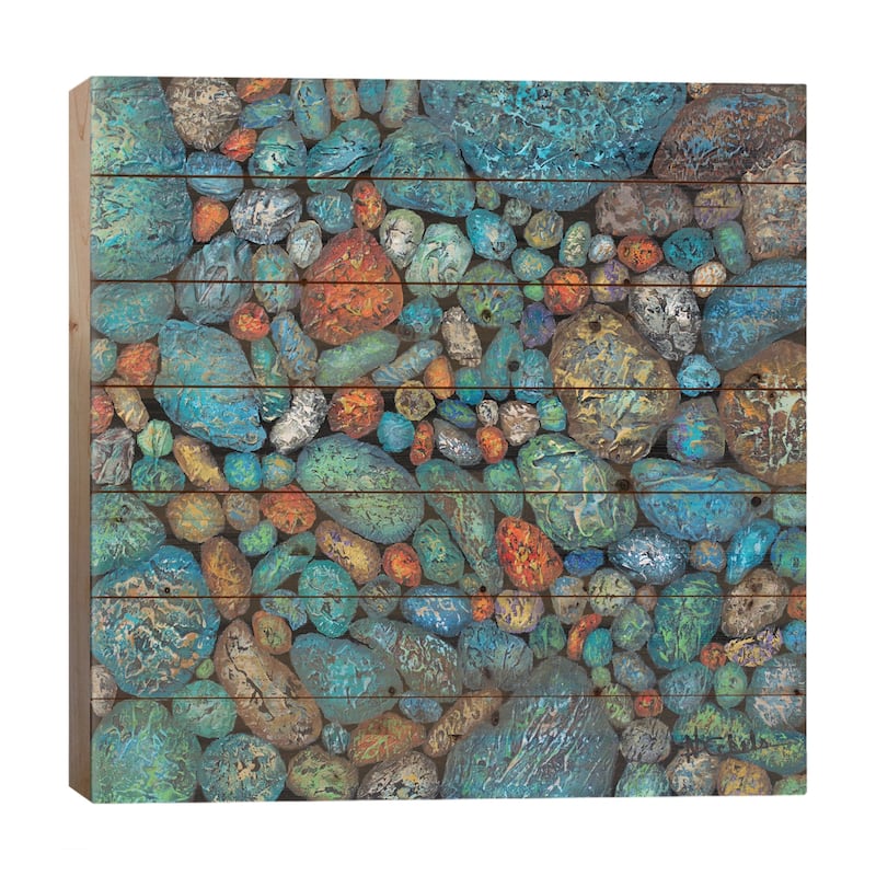 Fancy River Rocks Print On Wood by Nancy Eckels - Multi-Color - 26x26x1.5