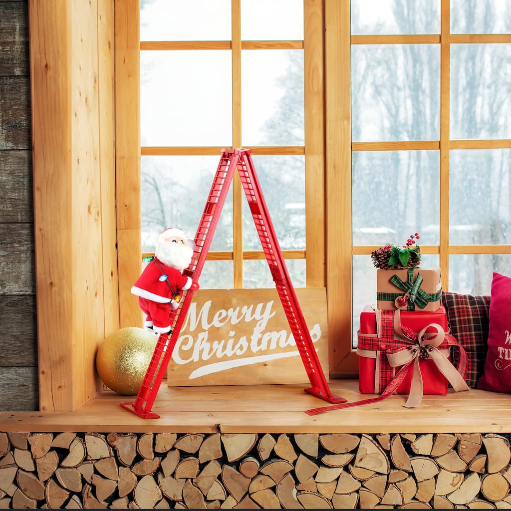 17" Animated Tabletop Climbing White Santa