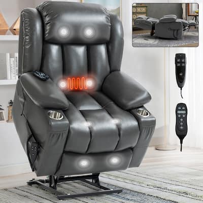 Dual Motor Infinite Position Power Lift Recliner Chair Heavy Duty Motion Mechanism with Massage and Lumbar Heating, Cup Holders