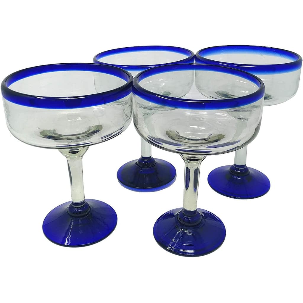 Dos Sueños Mexican Hand Blown Glass - Set of 4 Hand Blown Margarita Glasses (16 oz)