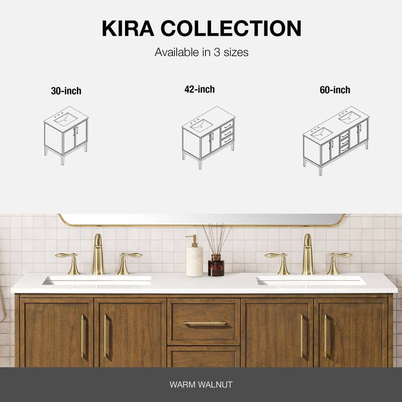 OVE Kira Warm Walnut Bathroom Vanity with White Engineered Stone Top