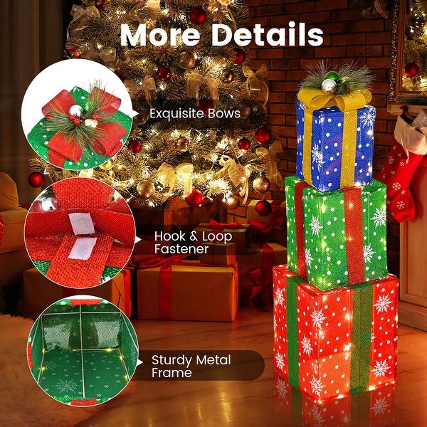 3 PCS Christmas Gift Box Decoration with 52 Pre-lit LED Lights