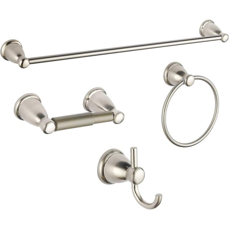 4-Piece Bathroom Accessories Set Brushed Nickel, 24" Adjustable Towel Bar - Silver