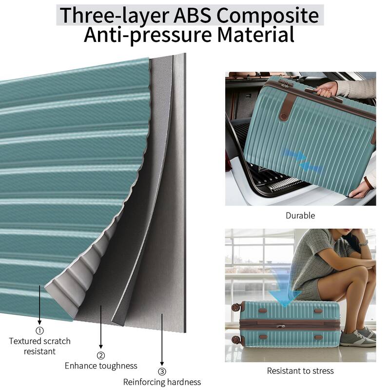 4 Piece Luggage Set Suitcase Set, ABS Hard Shell Lightweight Expandable Travel Luggage with 4 Packing Cubes, Spinner Wheels