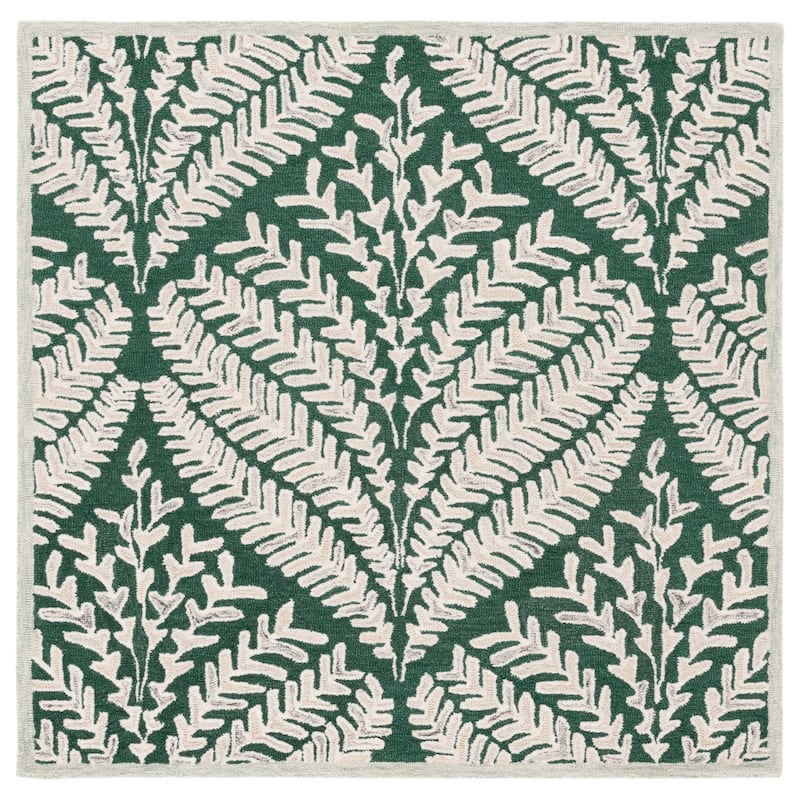 SAFAVIEH Handmade Capri Kert Wool Rug - 3' Square - Dark Green/Ivory