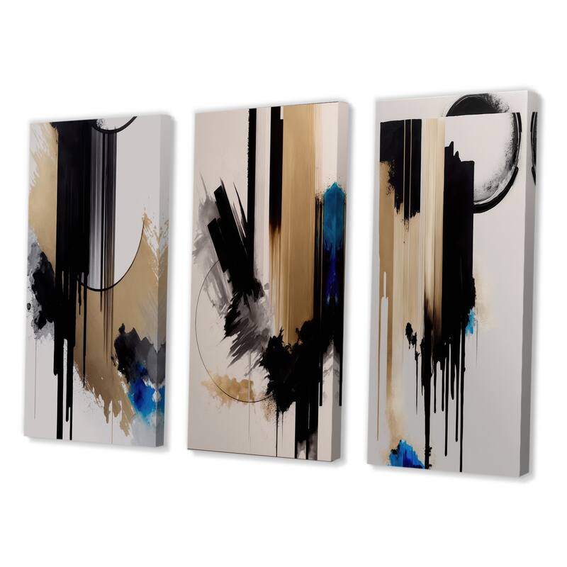Designart "Blue Minimalist Abstract I" Abstract Wall Art Set Of 3 - Modern Canvas Set For Living Room Decor