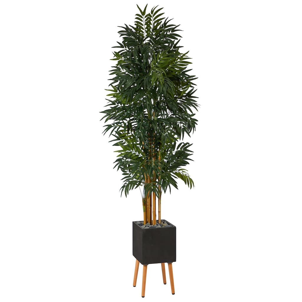 80In Artificial Palm Tree with Planter - Indoor Tropical Tree Decor with Stand - Black