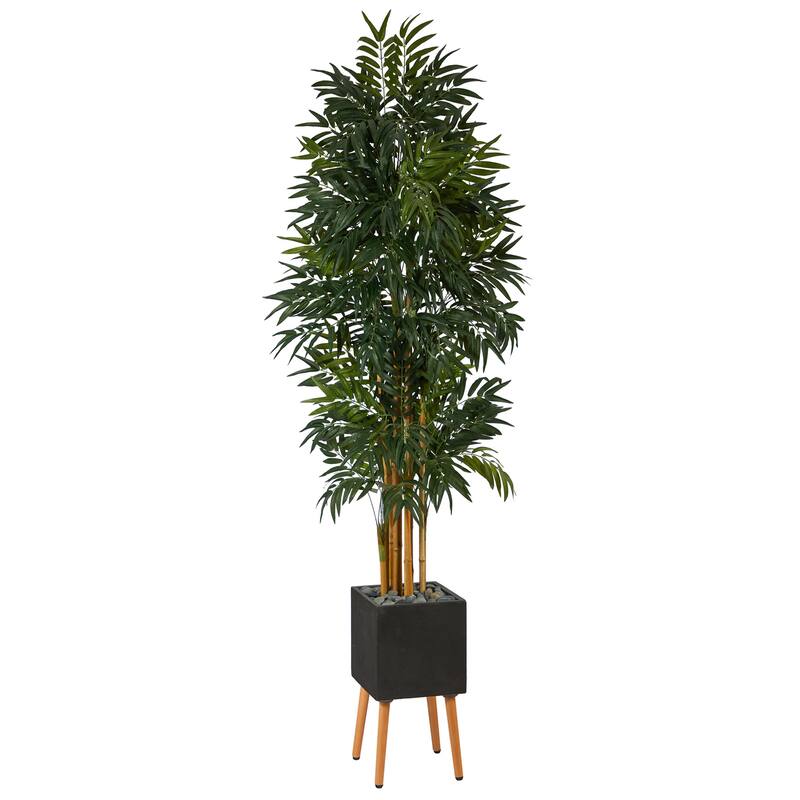 80In Artificial Palm Tree with Planter - Indoor Tropical Tree Decor with Stand - Black