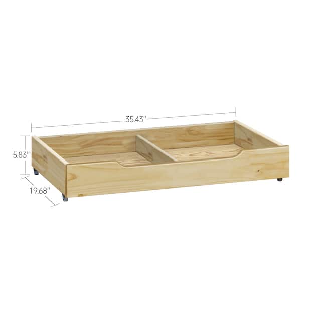 MUSEHOMEINC Solid Wood Under Bed Storage Drawer with 4-Wheels,Wooden Underbed Storage Organizer,Suggested for Q&K Platform Bed - QUEEN/KING - Oak