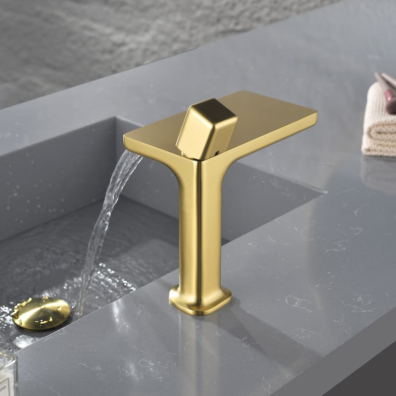 Single Handle Waterfall Bathroom Sink Faucet Brass Modern 1 Hole Bathroom Basin Vanity Faucets