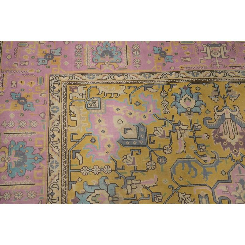 Hand Knotted Oriental 100% Wool Carpet Traditional Floral Yellow & Gold Tabriz Area Rug - 11' 2'' X 8' 0''