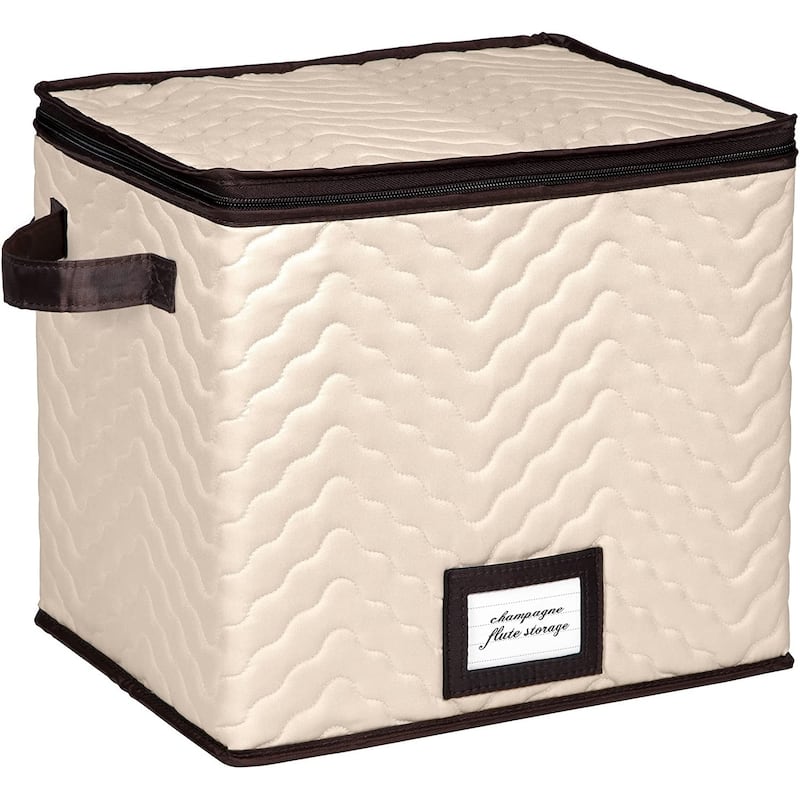 Champagne Flute Storage Box Case - Organizer Chest Holds 12 Stemware Glasses