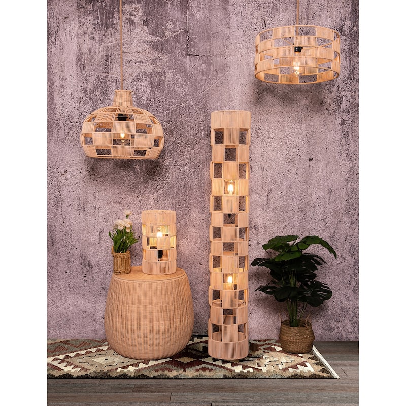 2-Lights handcrafted Natural Modern Rattan Floor Lamp - 47" Tall