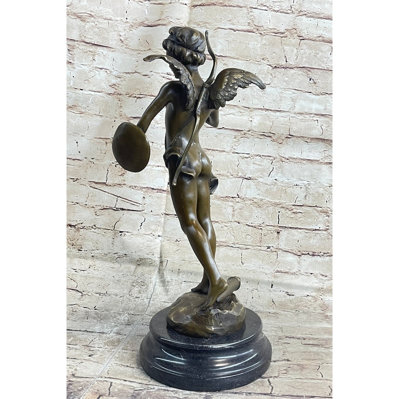 Signed Bronze Statue Cupid Cherub Sculpture On Marble Base Art Deco Sale