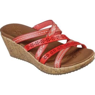 skechers posse beverlee sandal wedge coral tiger slide