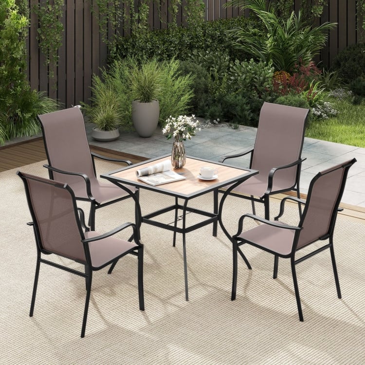 Brown-Black Mesh Metal Patio Dining Chairs with Armrests, Set of 2 - 22" x 29" x 40"