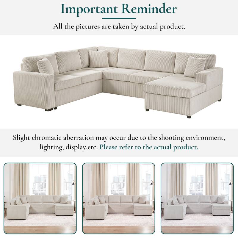 Oversized Sectional Sofa 115.3" U-Shaped Sofa with a Chaise Lounge and Three Soft Throw Pillows for Living Room